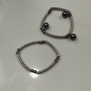 80s Silver and Black Beaded Bracelets